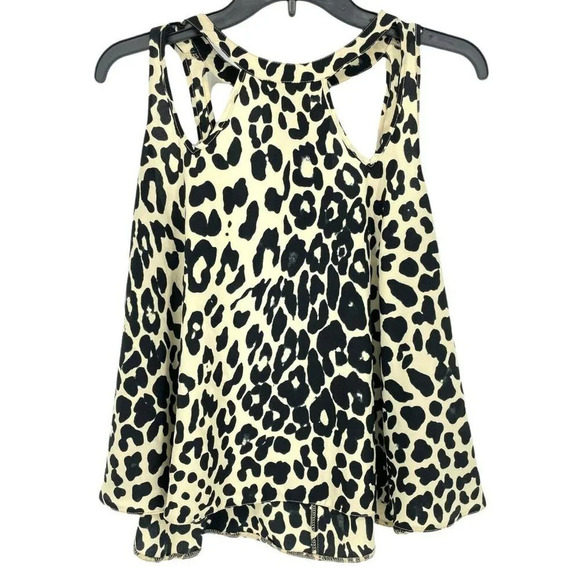 ASOS Tank Top Womens 6 Black Cream Leopard Print Sleeveless Cut Out Flare Halter - Picture 1 of 8